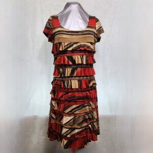 Layered Ruffled Dress Red Brown & Black